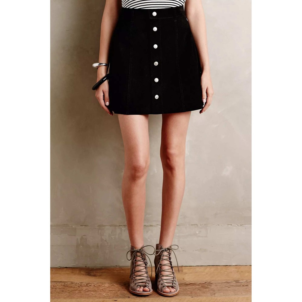 Alexa Chung for AG Corduroy Mini Skirt Womens 27 Black Button Front Indie Mod